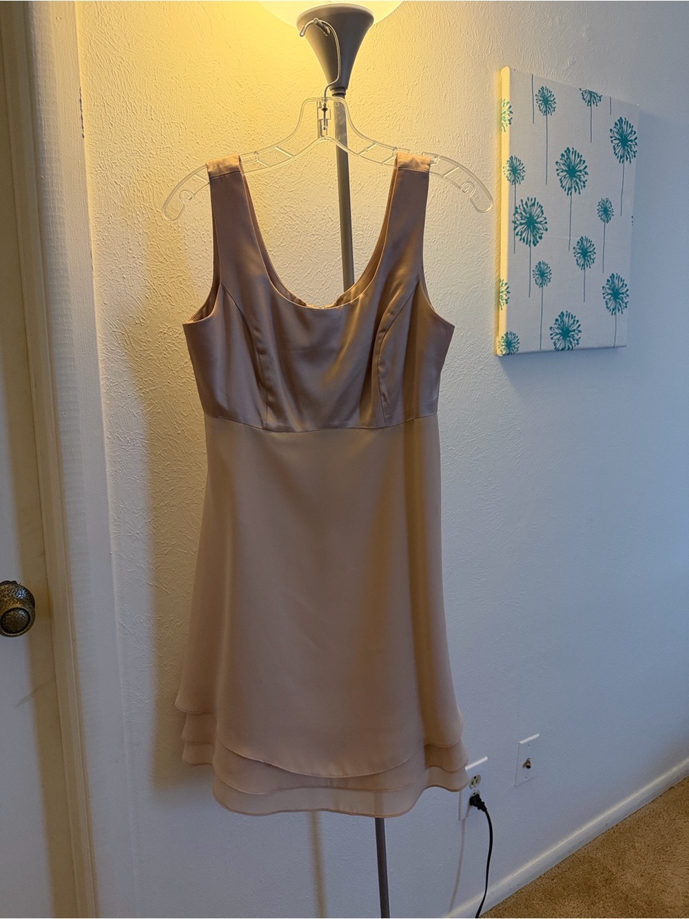 Sleeveless Satin & Chiffon Midi Dress - Taupe
